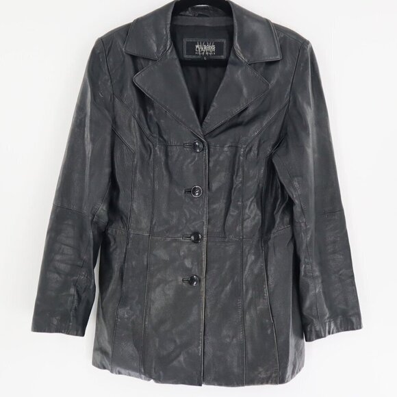 Wilsons Leather Pelle Studio Blazer Womens L Black Y2K Vintage Timeless Academia - Picture 1 of 11